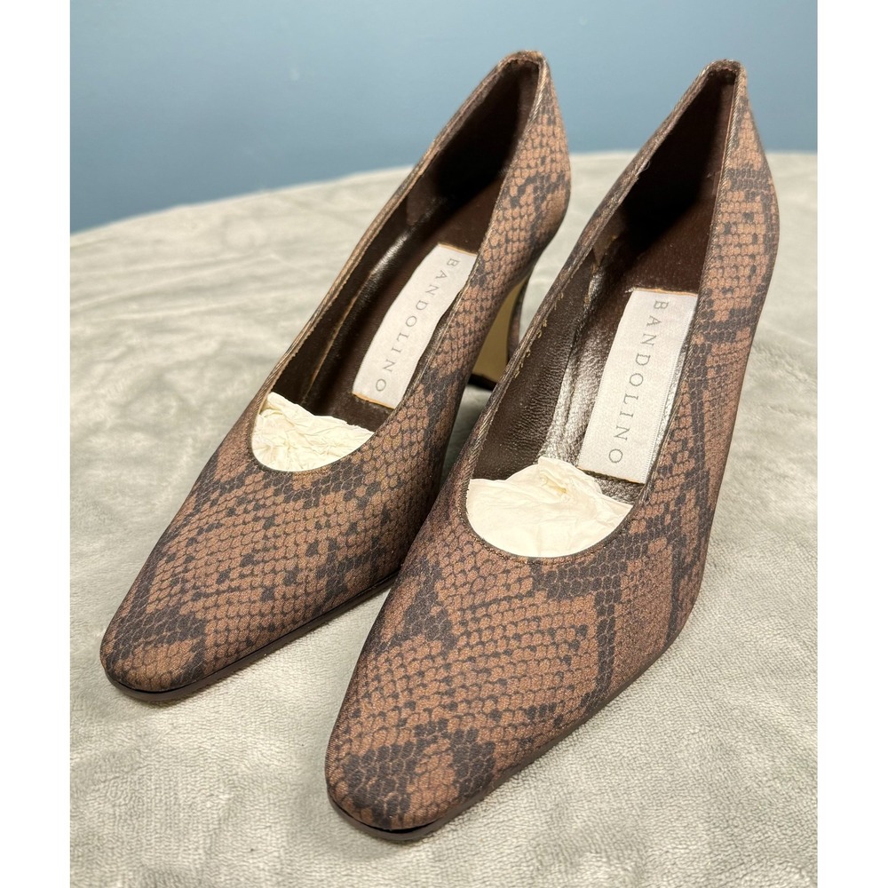 Bandolino Pumps Womens 7.5 Brown Snake Print Square Toe Heels